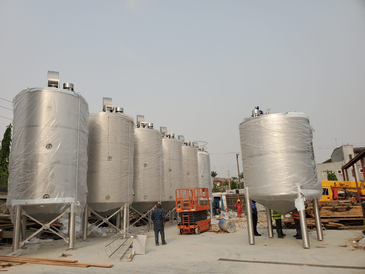Finished stainless storage tanks ready for installation
